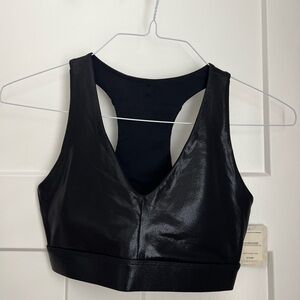 Fabletics Black Faux Leather / Shiny Sports Bra NWT
